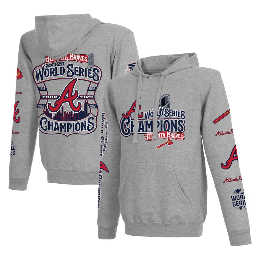 Men's Atlanta Braves Gray 2021 World Series Champions Pullover Hoodie