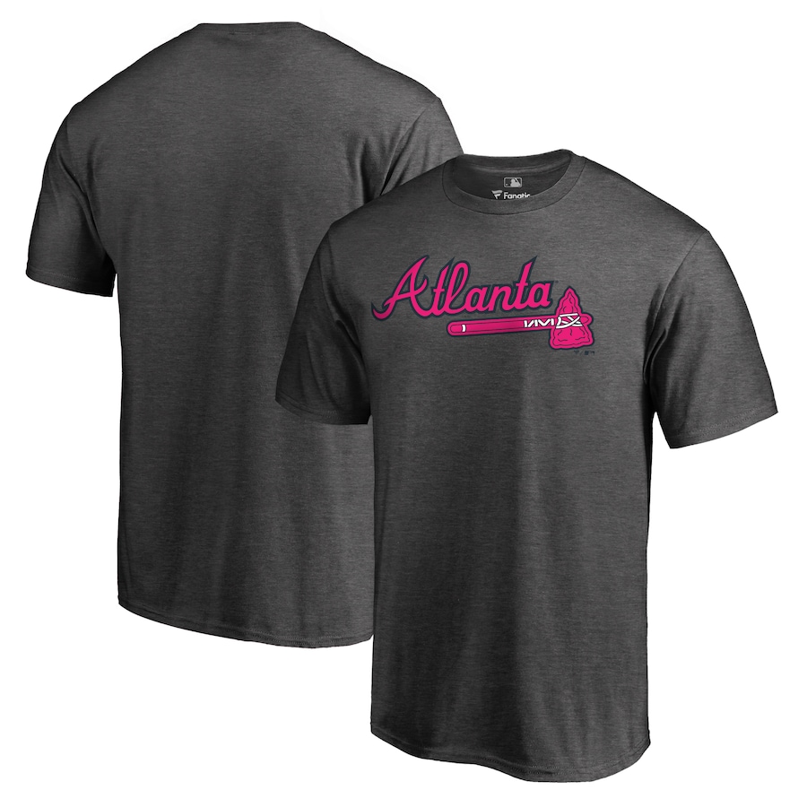 Men's Atlanta Braves Heather Gray 2019 Mother's Day Pink Wordmark T-Shirt Men's Atlanta Braves Heather Gray 2019 Mother's Day Pink Wordmark T-Shirt