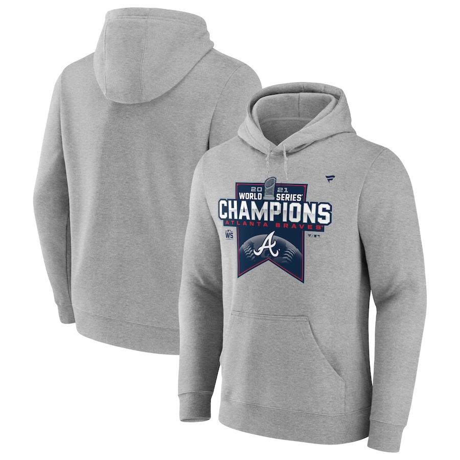 Men's Atlanta Braves Heather Gray 2021 World Series Champions Locker Room Fitted Pullover Hoodie Men's Atlanta Braves Heather Gray 2021 World Series Champions Locker Room Fitted Pullover Hoodie