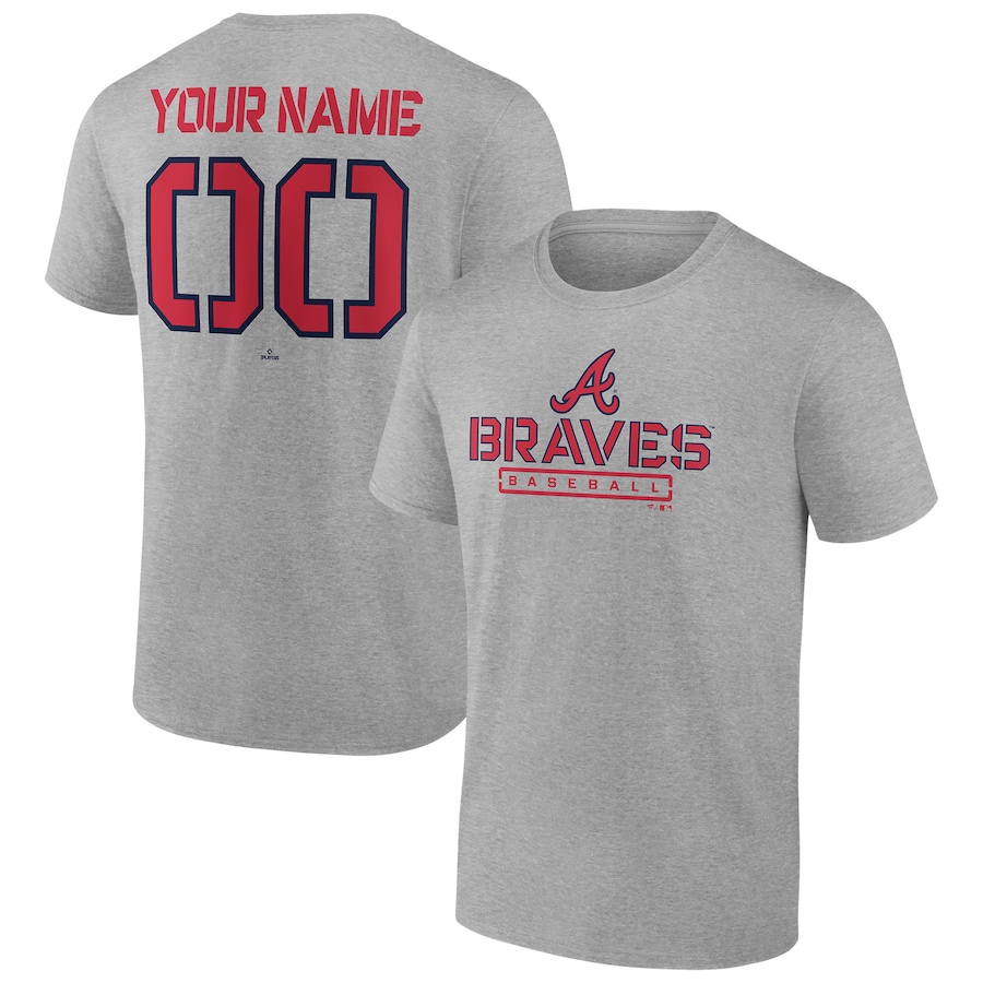 Men's Atlanta Braves Heather Gray Evanston Stencil Personalized T-Shirt Men's Atlanta Braves Heather Gray Evanston Stencil Personalized T-Shirt