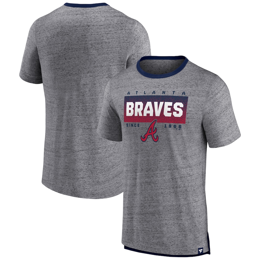 Men's Atlanta Braves Heathered Gray Iconic Team Element Speckled Ringer T-Shirt