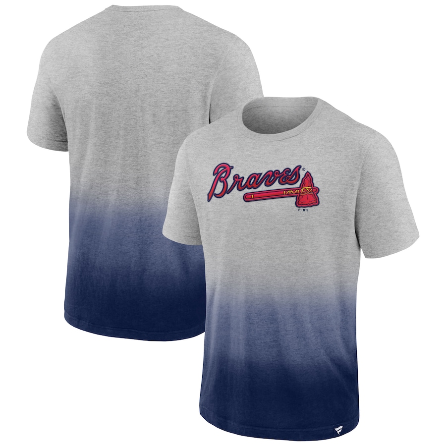 Men's Atlanta Braves Heathered Gray/Heathered Navy Iconic Team Ombre Dip-Dye T-Shirt