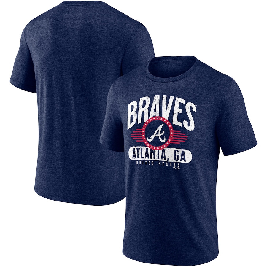Men's Atlanta Braves Heathered Navy Badge of Honor Tri-Blend T-Shirt