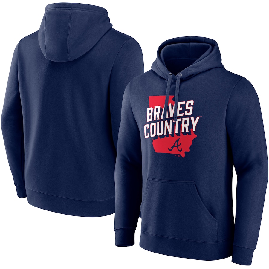 Men's Atlanta Braves Navy Hometown Collection Team Fitted Pullover Hoodie Men's Atlanta Braves Navy Hometown Collection Team Fitted Pullover Hoodie