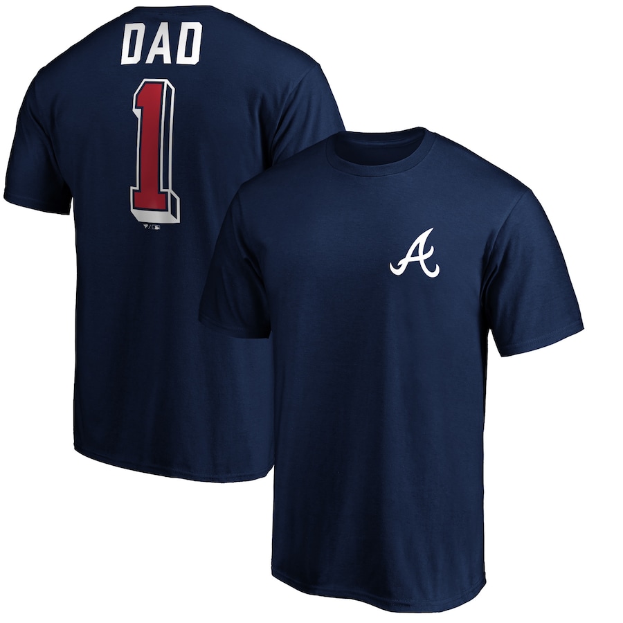 Men's Atlanta Braves Navy Number One Dad T-Shirt Men's Atlanta Braves Navy Number One Dad T-Shirt
