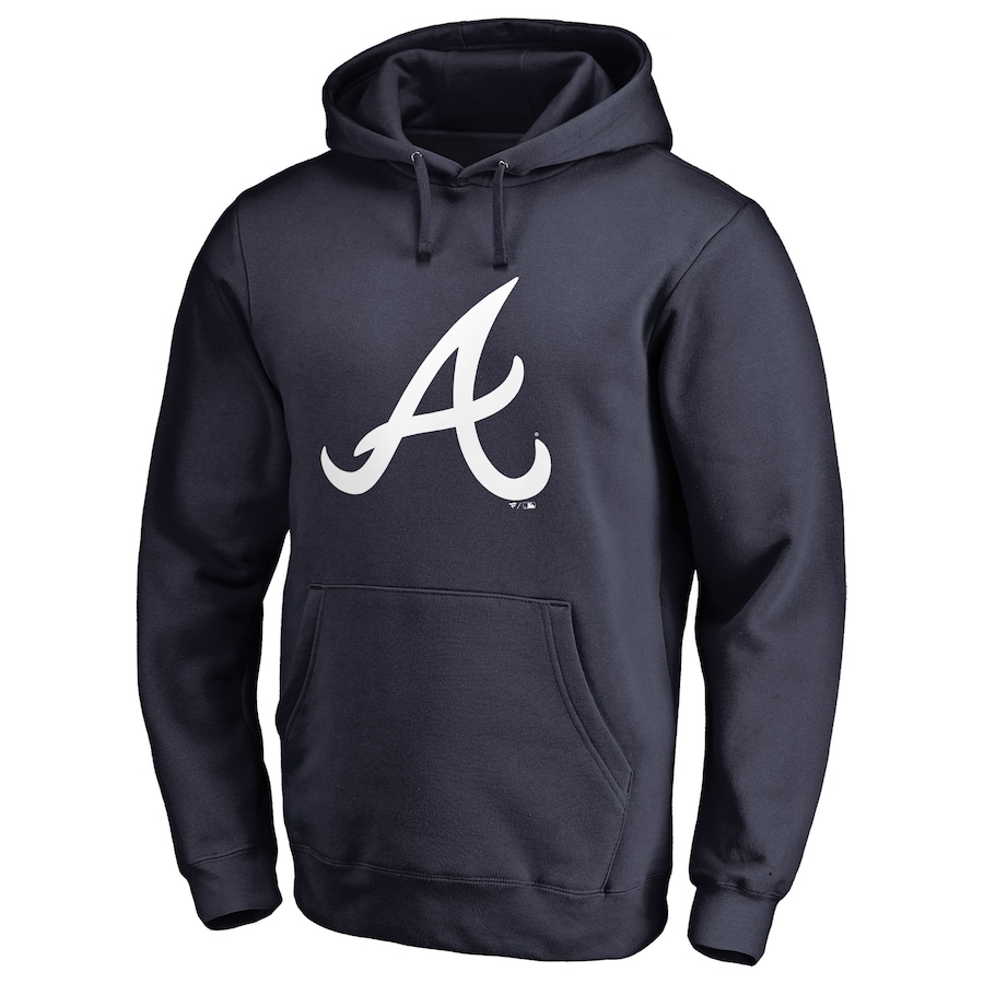 Men's Atlanta Braves Navy Official Logo Fitted Pullover Hoodie Men's Atlanta Braves Navy Official Logo Fitted Pullover Hoodie