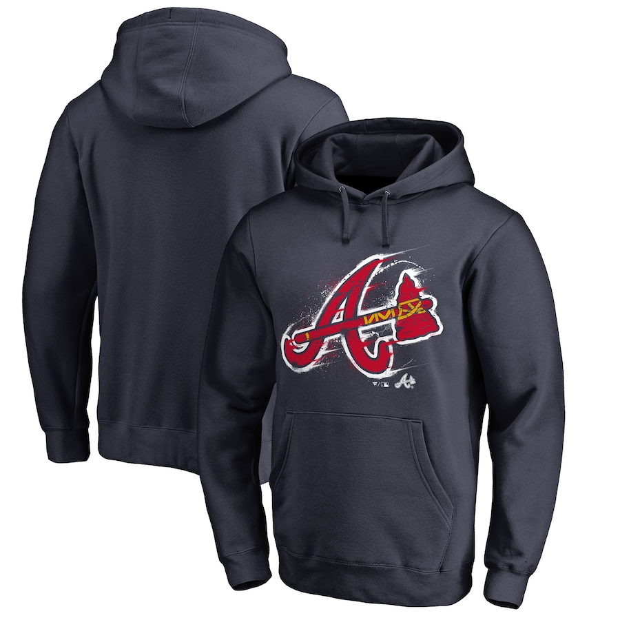 Men's Atlanta Braves Navy Splatter Logo Pullover Hoodie Men's Atlanta Braves Navy Splatter Logo Pullover Hoodie