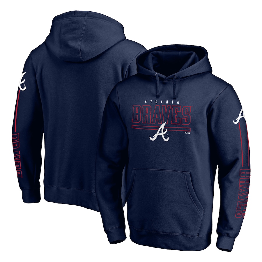 Men's Atlanta Braves Navy Team Front Line Fitted Pullover Hoodie Men's Atlanta Braves Navy Team Front Line Fitted Pullover Hoodie