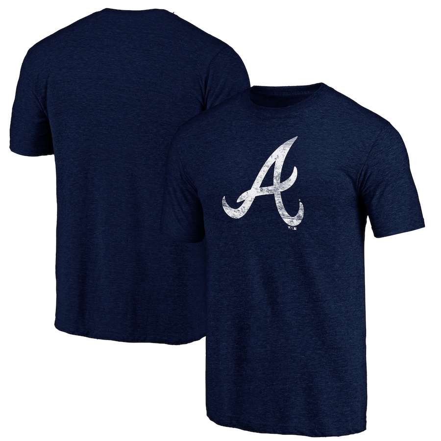 Men's Atlanta Braves Navy Weathered Official Logo Tri-Blend T-Shirt Men's Atlanta Braves Navy Weathered Official Logo Tri-Blend T-Shirt