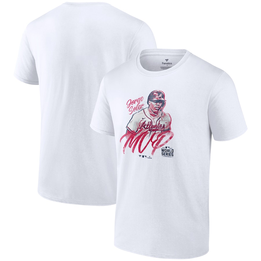 Men's Atlanta Braves Jorge Soler White 2021 World Series Champions MVP T-Shirt Men's Atlanta Braves Jorge Soler White 2021 World Series Champions MVP T-Shirt