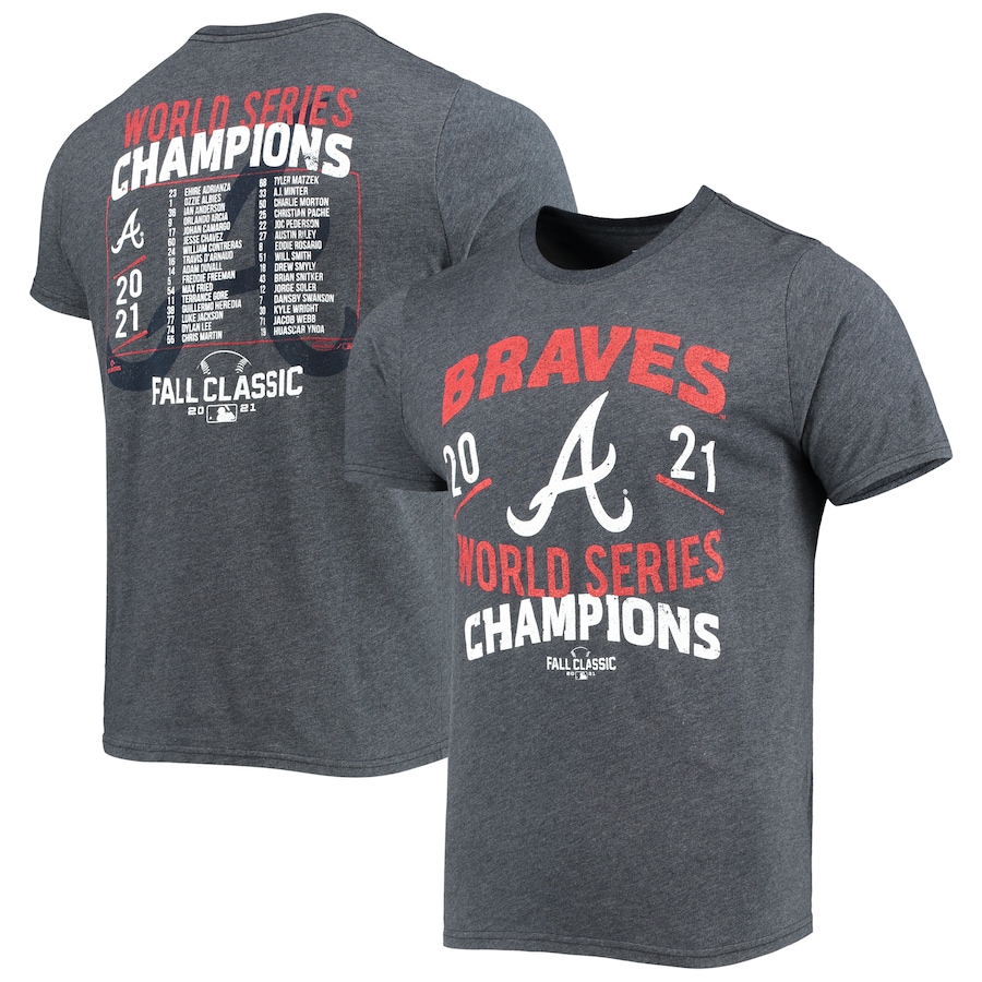 Men's Atlanta Braves Majestic Threads Navy 2021 World Series Champions Dream Team Roster Tri-Blend T-Shirt Men's Atlanta Braves Majestic Threads Navy 2021 World Series Champions Dream Team Roster Tri-Blend T-Shirt