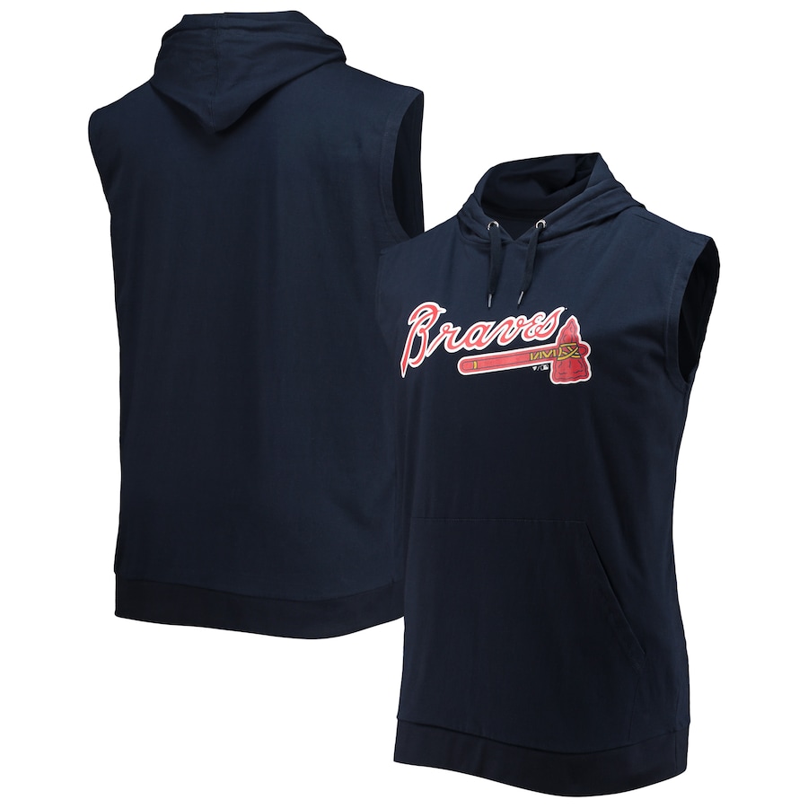 Men's Atlanta Braves Navy Jersey Muscle Sleeveless Pullover Hoodie Men's Atlanta Braves Navy Jersey Muscle Sleeveless Pullover Hoodie