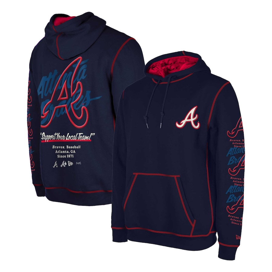 Men's Atlanta Braves New Era Navy Team Split Pullover Hoodie