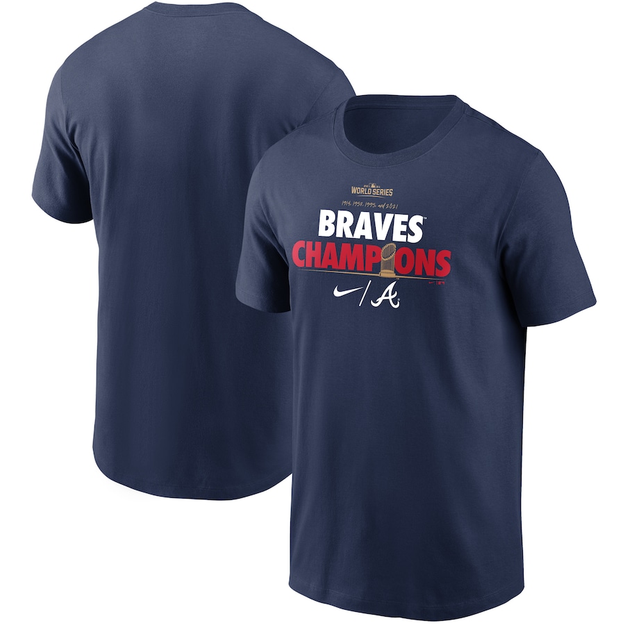 Men's Atlanta Braves Nike Navy 2021 World Series Champions Celebration T-Shirt Men's Atlanta Braves Nike Navy 2021 World Series Champions Celebration T-Shirt
