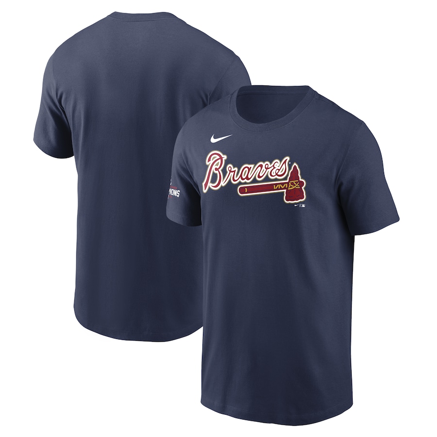 Men's Atlanta Braves Nike Navy 2022 Gold Program Wordmark T-Shirt
