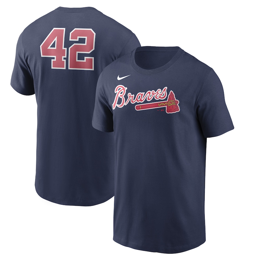 Men's Atlanta Braves Nike Navy Jackie Robinson Day Team 42 T-Shirt Men's Atlanta Braves Nike Navy Jackie Robinson Day Team 42 T-Shirt