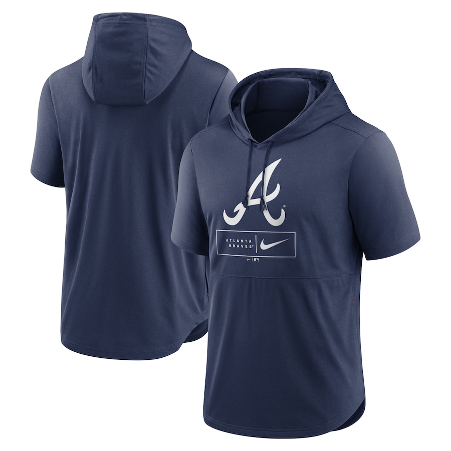 Men's Atlanta Braves Nike Navy Logo Lockup Performance Short-Sleeved Pullover Hoodie Men's Atlanta Braves Nike Navy Logo Lockup Performance Short-Sleeved Pullover Hoodie