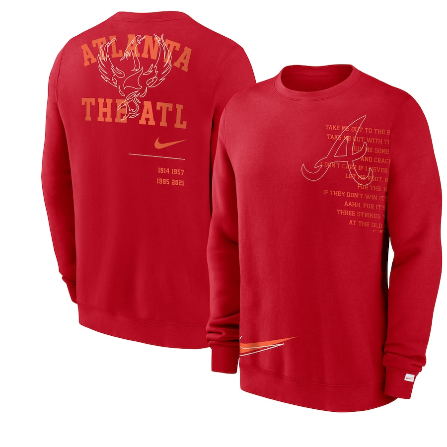 Men's Atlanta Braves Nike Red Statement Ball Game Fleece Pullover Sweatshirt Men's Atlanta Braves Nike Red Statement Ball Game Fleece Pullover Sweatshirt
