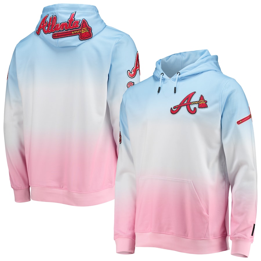 Men's Atlanta Braves Pro Standard Blue/Pink Ombre Pullover Hoodie Men's Atlanta Braves Pro Standard Blue/Pink Ombre Pullover Hoodie