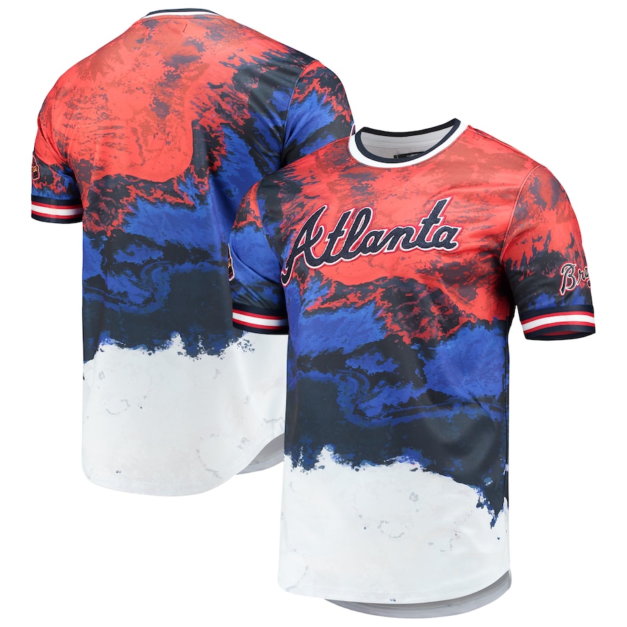 Men's Atlanta Braves Red/Royal Red, White And Blue Dip Dye T-Shirt Men's Atlanta Braves Red/Royal Red, White And Blue Dip Dye T-Shirt
