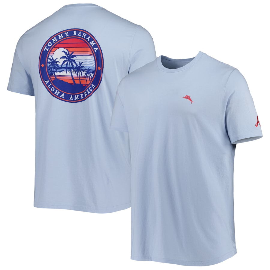 Men's Atlanta Braves Tommy Bahama Light Blue Aloha America T-Shirt Men's Atlanta Braves Tommy Bahama Light Blue Aloha America T-Shirt