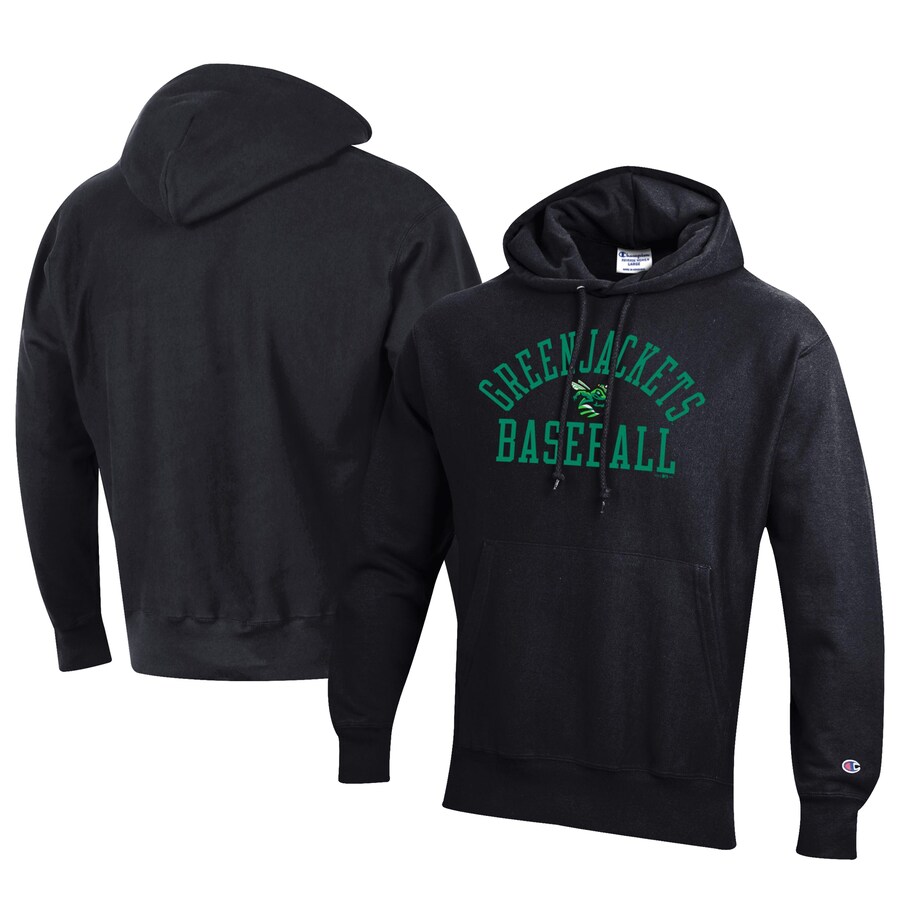 Men's Augusta GreenJackets Champion Black Baseball Reverse Weave Pullover Hoodie Men's Augusta GreenJackets Champion Black Baseball Reverse Weave Pullover Hoodie