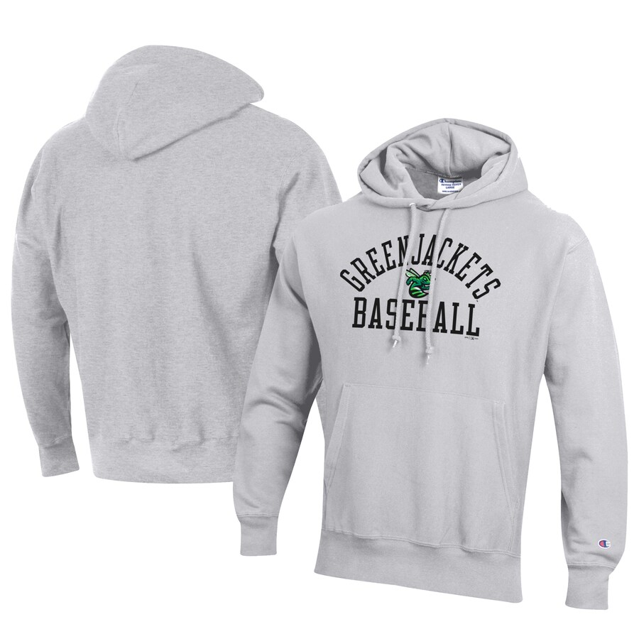 Men's Augusta GreenJackets Champion Gray Baseball Reverse Weave Pullover Hoodie Men's Augusta GreenJackets Champion Gray Baseball Reverse Weave Pullover Hoodie