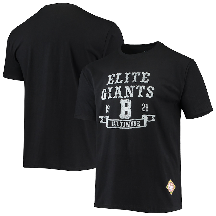 Men's Baltimore Elite Giants Stitches Black Negro League Wordmark T-Shirt Men's Baltimore Elite Giants Stitches Black Negro League Wordmark T-Shirt