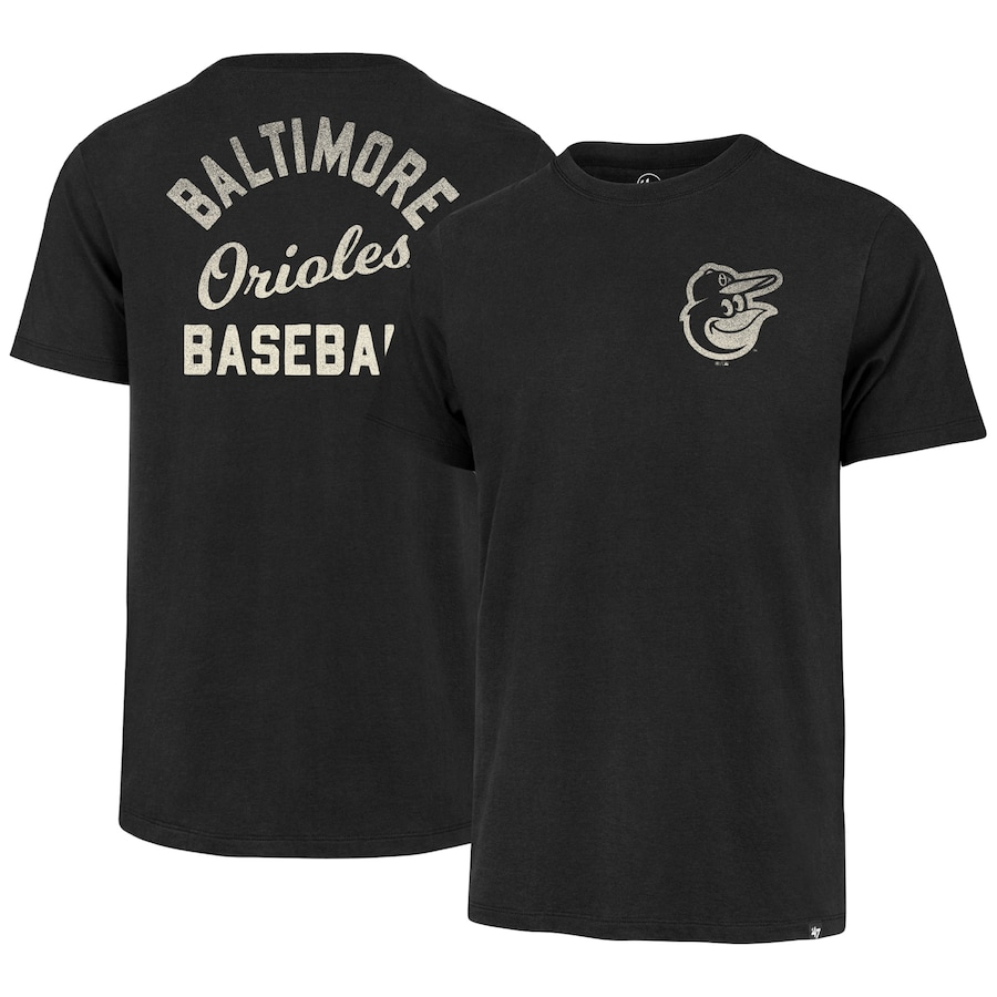 Men's Baltimore Orioles '47 Black Turn Back Franklin T-Shirt Men's Baltimore Orioles '47 Black Turn Back Franklin T-Shirt