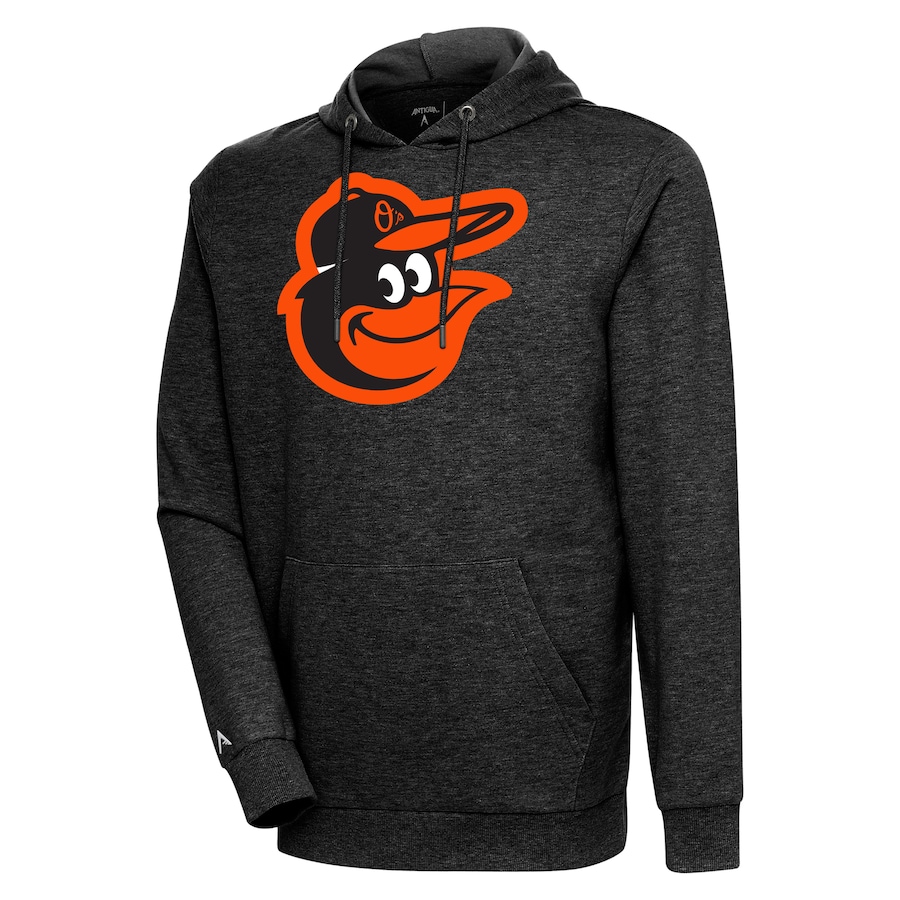 Men's Baltimore Orioles Antigua Heather Black Action Pullover Hoodie Men's Baltimore Orioles Antigua Heather Black Action Pullover Hoodie