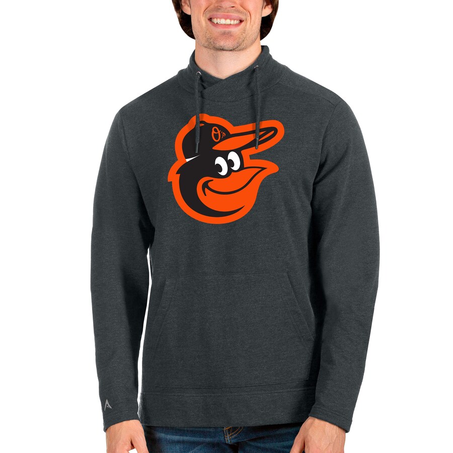 Men's Baltimore Orioles Antigua Heathered Charcoal Reward Pullover Sweatshirt Men's Baltimore Orioles Antigua Heathered Charcoal Reward Pullover Sweatshirt