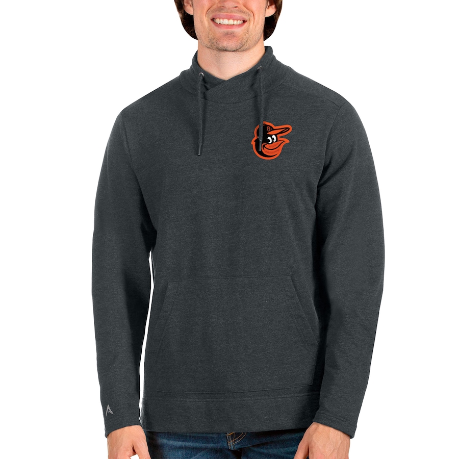 Men's Baltimore Orioles Antigua Heathered Charcoal Team Reward Pullover Sweatshirt Men's Baltimore Orioles Antigua Heathered Charcoal Team Reward Pullover Sweatshirt