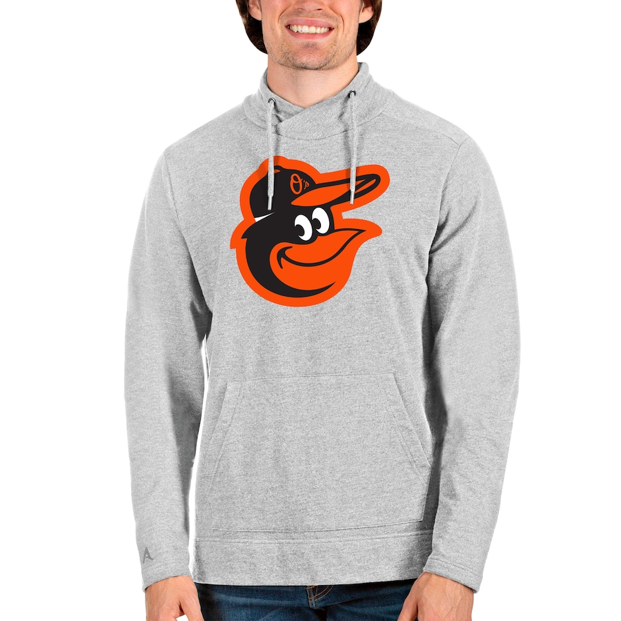 Men's Baltimore Orioles Antigua Heathered Gray Reward Pullover Sweatshirt Men's Baltimore Orioles Antigua Heathered Gray Reward Pullover Sweatshirt