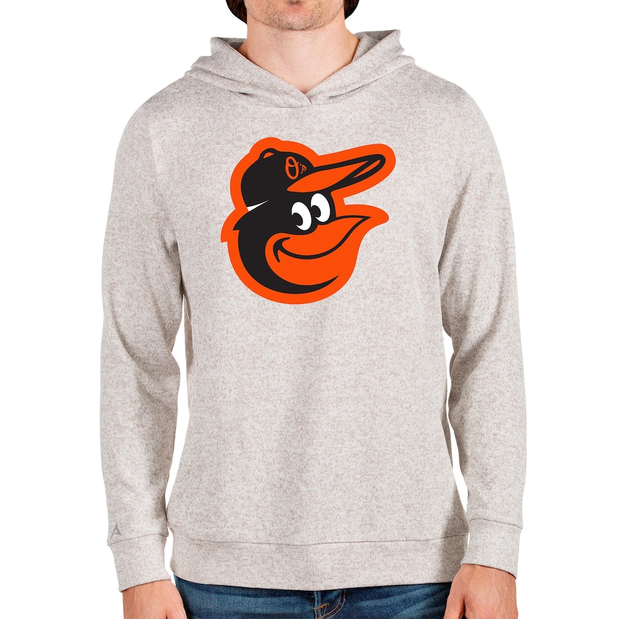 Men's Baltimore Orioles Antigua Oatmeal Team Logo Absolute Pullover Hoodie