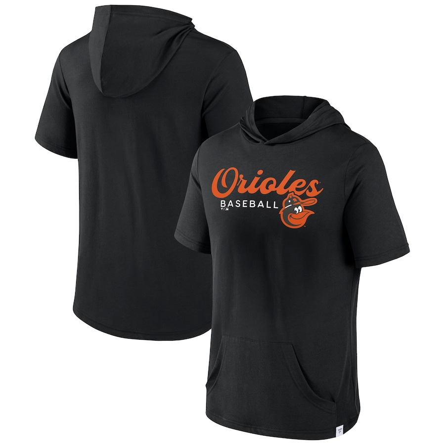 Men's Baltimore Orioles Black Offensive Strategy Short Sleeve Pullover Hoodie Men's Baltimore Orioles Black Offensive Strategy Short Sleeve Pullover Hoodie