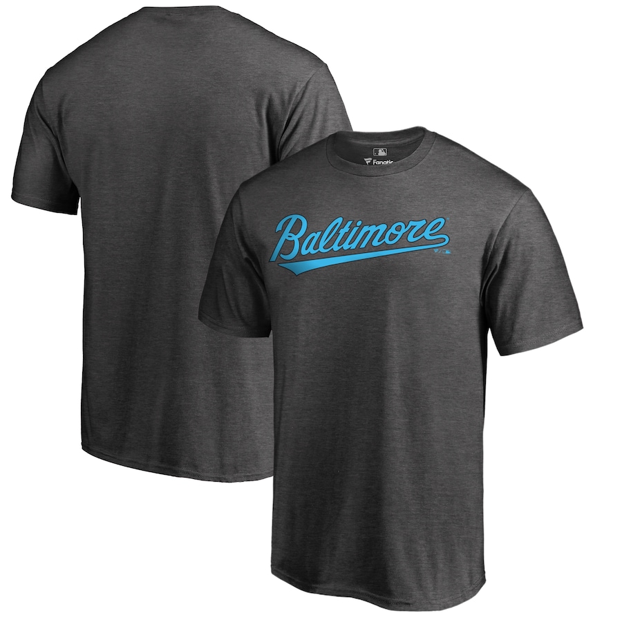 Men's Baltimore Orioles Heathered Charcoal Blue Wordmark T-Shirt Men's Baltimore Orioles Heathered Charcoal Blue Wordmark T-Shirt