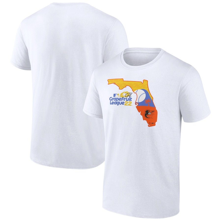 Men's Baltimore Orioles White 2022 MLB Spring Training Grapefruit League State Fill T-Shirt Men's Baltimore Orioles White 2022 MLB Spring Training Grapefruit League State Fill T-Shirt