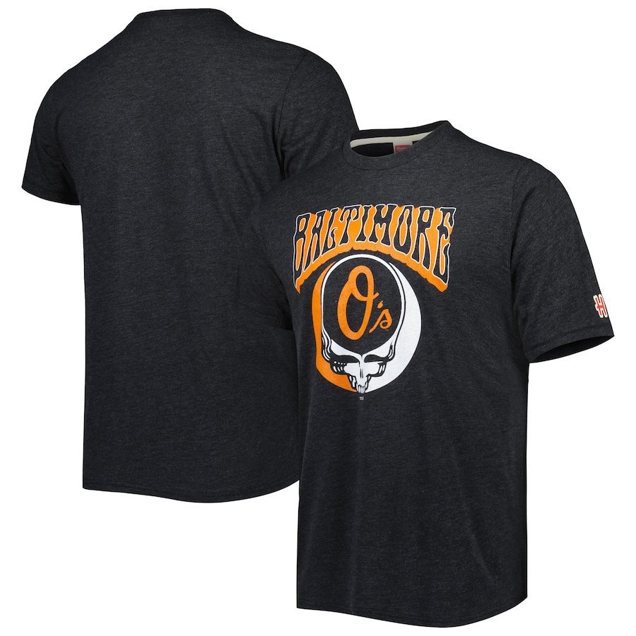 Men's Baltimore Orioles Homage Charcoal Grateful Dead Tri-Blend T-Shirt Men's Baltimore Orioles Homage Charcoal Grateful Dead Tri-Blend T-Shirt