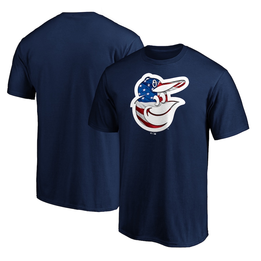 Men's Baltimore Orioles Logo Navy Banner Wave T-Shirt Men's Baltimore Orioles Logo Navy Banner Wave T-Shirt