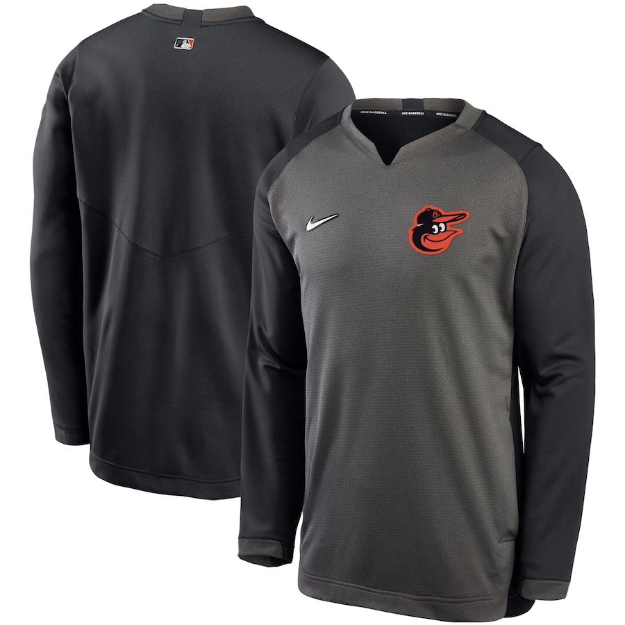 Men's Baltimore Orioles Nike Charcoal/Black Authentic Collection Thermal Crew Performance Pullover Sweatshirt Men's Baltimore Orioles Nike Charcoal/Black Authentic Collection Thermal Crew Performance Pullover Sweatshirt