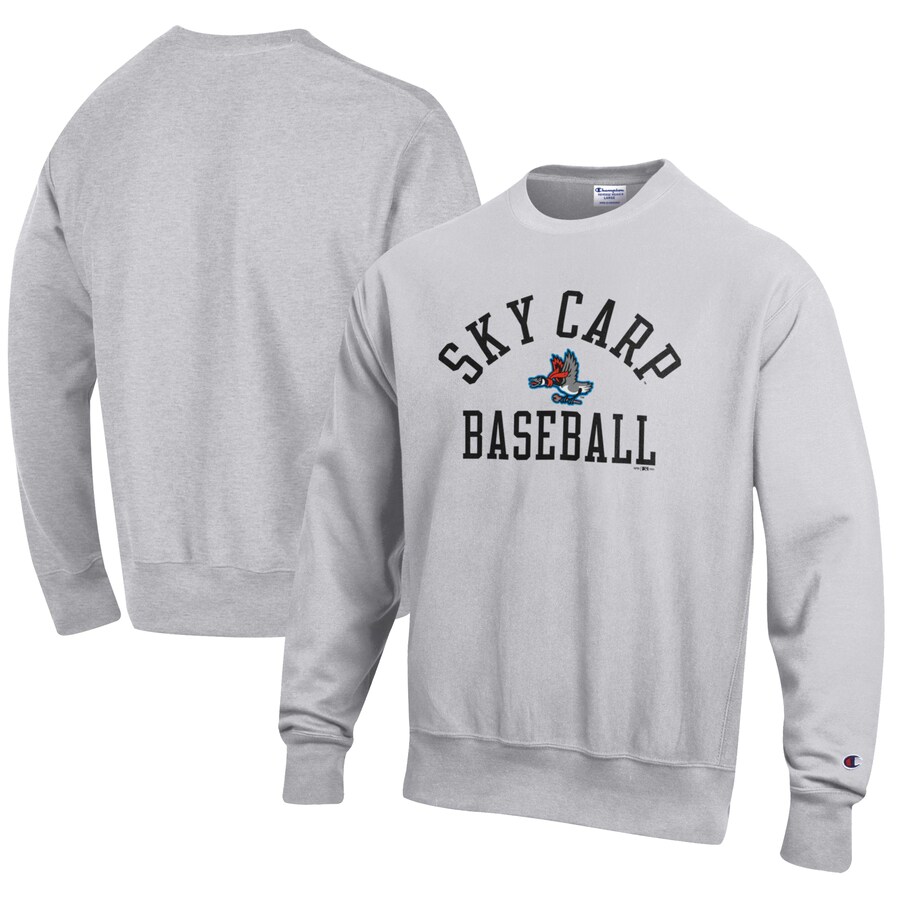 Men's Beloit Sky Carp Champion Gray Baseball Reverse Weave Pullover Sweatshirt Men's Beloit Sky Carp Champion Gray Baseball Reverse Weave Pullover Sweatshirt