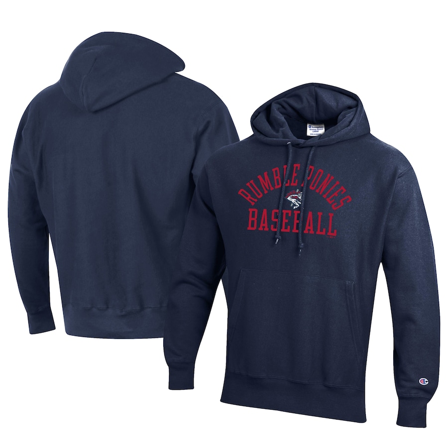 Men's Binghamton Rumble Ponies Champion Navy Baseball Reverse Weave Pullover Hoodie