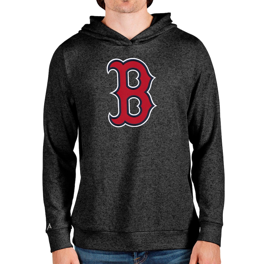 Men's Boston Red Sox Antigua Heathered Black Team Logo Absolute Pullover Hoodie Men's Boston Red Sox Antigua Heathered Black Team Logo Absolute Pullover Hoodie