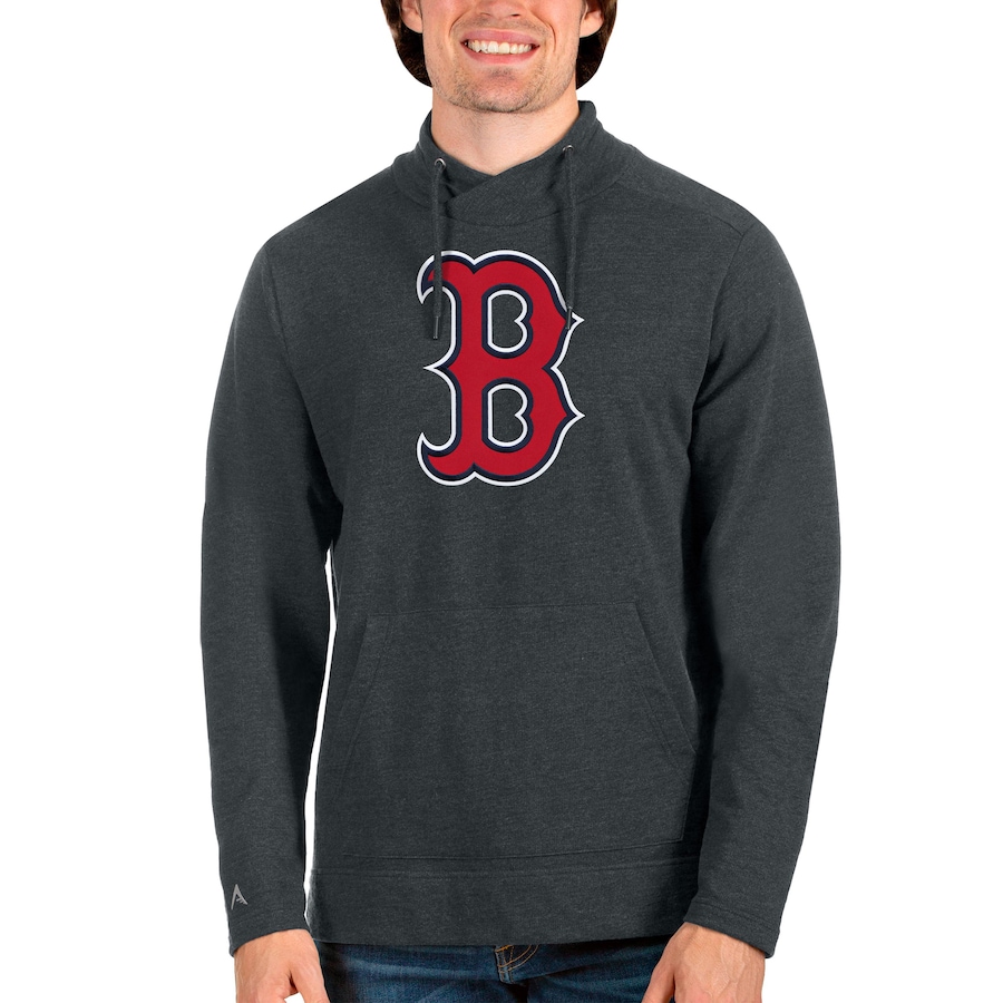 Men's Boston Red Sox Antigua Heathered Charcoal Reward Pullover Sweatshirt Men's Boston Red Sox Antigua Heathered Charcoal Reward Pullover Sweatshirt