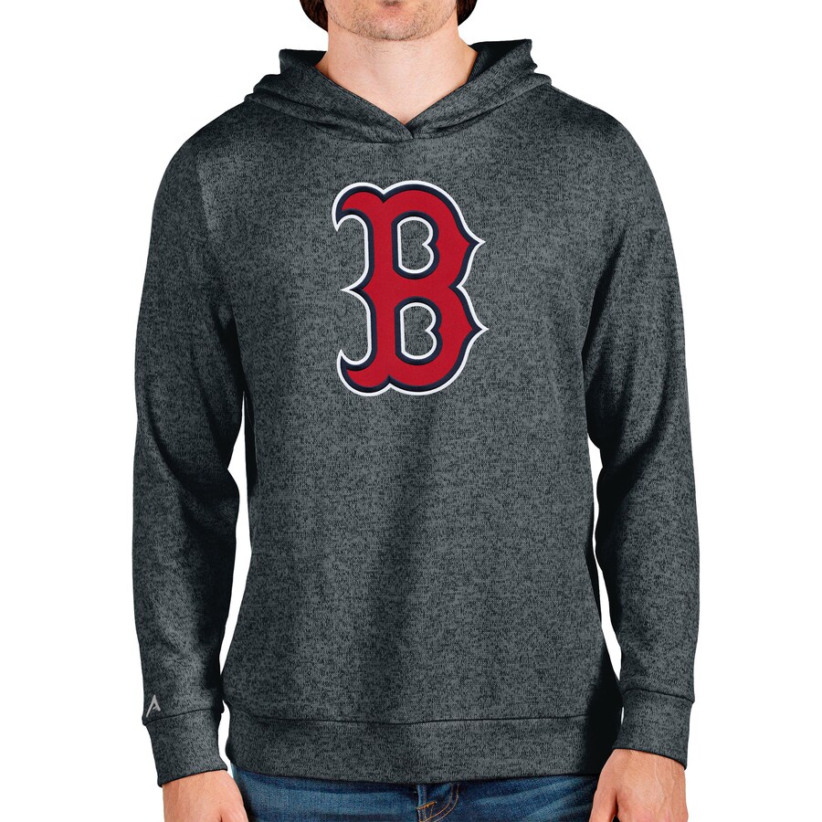 Men's Boston Red Sox Antigua Heathered Charcoal Team Logo Absolute Pullover Hoodie Men's Boston Red Sox Antigua Heathered Charcoal Team Logo Absolute Pullover Hoodie