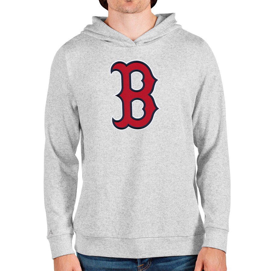 Men's Boston Red Sox Antigua Heathered Gray Team Logo Absolute Pullover Hoodie Men's Boston Red Sox Antigua Heathered Gray Team Logo Absolute Pullover Hoodie