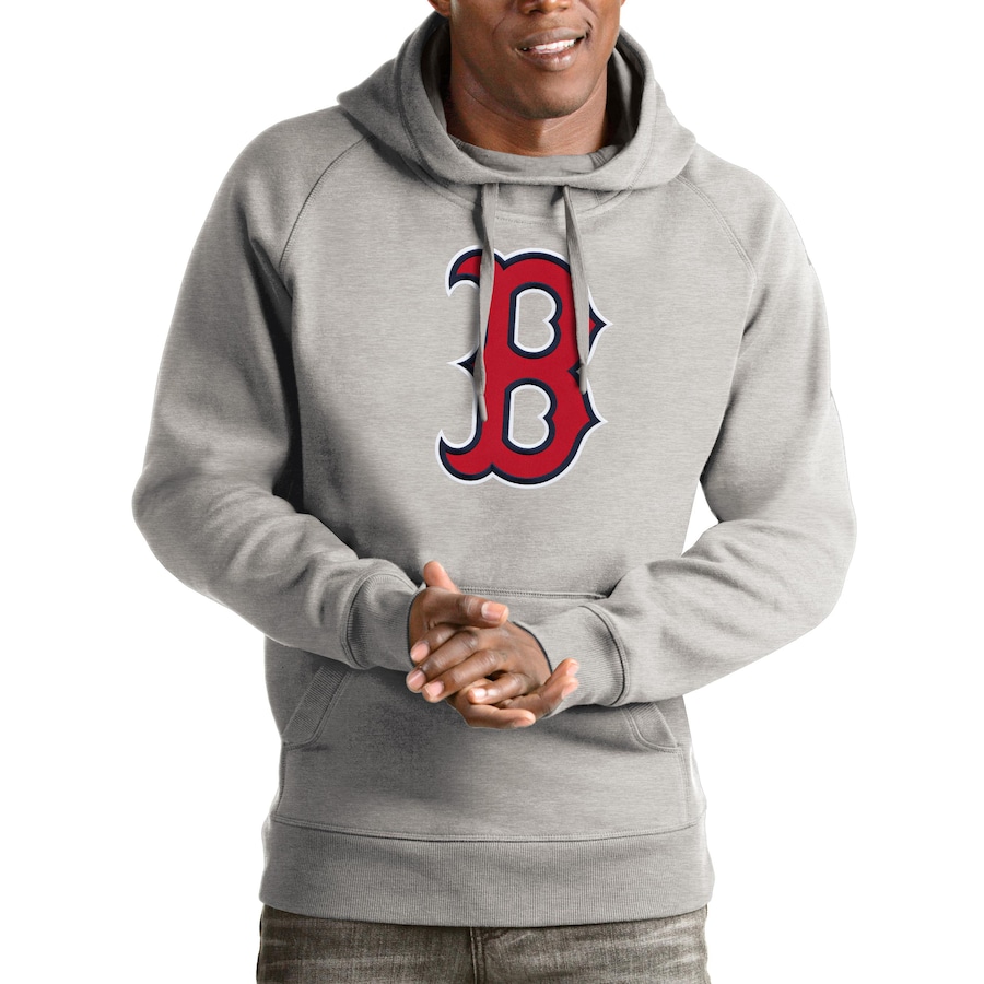 Men's Boston Red Sox Antigua Heathered Gray Victory Pullover Hoodie Men's Boston Red Sox Antigua Heathered Gray Victory Pullover Hoodie