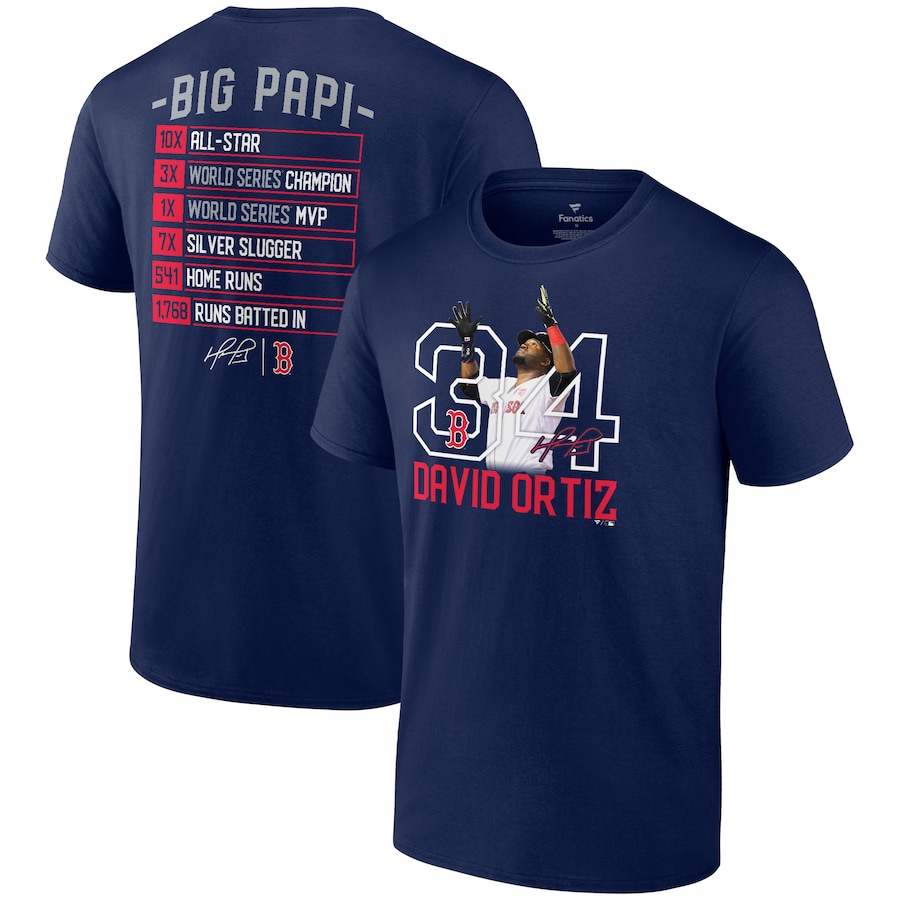 Men's Boston Red Sox David Ortiz Navy Hall of Fame Resume Graphic T-Shirt Men's Boston Red Sox David Ortiz Navy Hall of Fame Resume Graphic T-Shirt