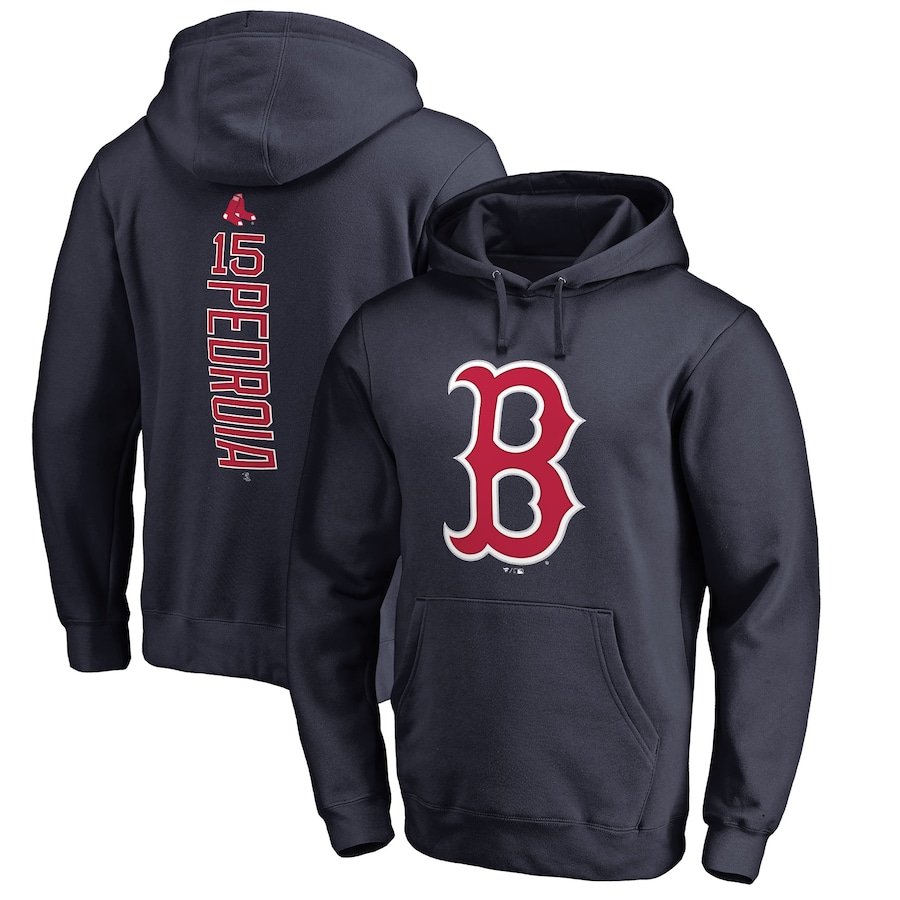 Men's Boston Red Sox Dustin Pedroia Navy Backer Pullover Hoodie