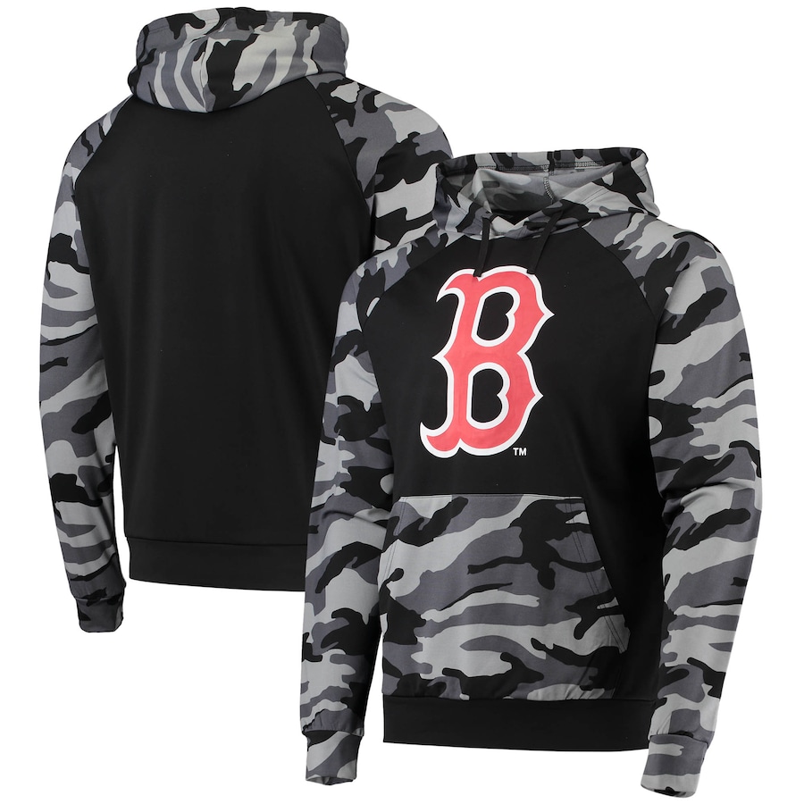 Men's Boston Red Sox FOCO Black Camo Raglan Pullover Hoodie Men's Boston Red Sox FOCO Black Camo Raglan Pullover Hoodie